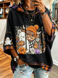 Women’s Halloween Theme Pattern Printed Casual Short-Sleeve Hoodie