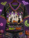 Women's Halloween Dog Printed V-neck T-shirt