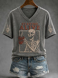 Women's "Staying Alive" Trendy Coffee Funny Skulls Halloween Casual T-Shirt