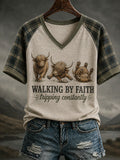 Women's Walking By Faith Tripping Constantly V-neck Off-shoulder Short-sleeved T-shirt