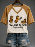 Women's Walking By Faith Tripping Constantly V-neck Off-shoulder Short-sleeved T-shirt