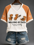Women's Walking By Faith Tripping Constantly V-neck Off-shoulder Short-sleeved T-shirt