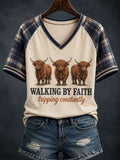 Women's Walking By Faith Tripping Constantly V-neck Off-shoulder Short-sleeved T-shirt