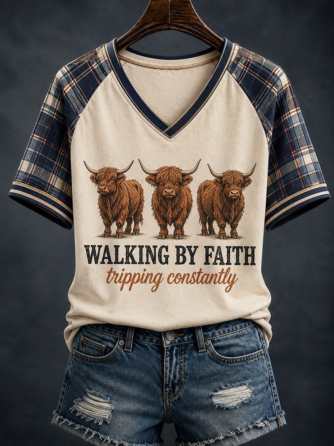 Women's Walking By Faith Tripping Constantly V-neck Off-shoulder Short-sleeved T-shirt