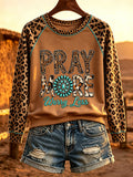 Women's Pray More Worry Less Western Faith Print Raglan Sleeve Sweatshirt