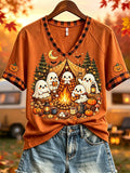 Women's Halloween Ghosts Fall Camping Print short-sleeved T-shirt