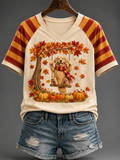 Women's Fall V-neck Off-shoulder Short-sleeved T-shirt