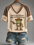 Women's You’ve Just Buttered Your Last Biscuit Print Casual V-Neck Tee
