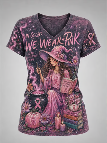Women's Breast Cancer Halloween Print short-sleeved T-shirt