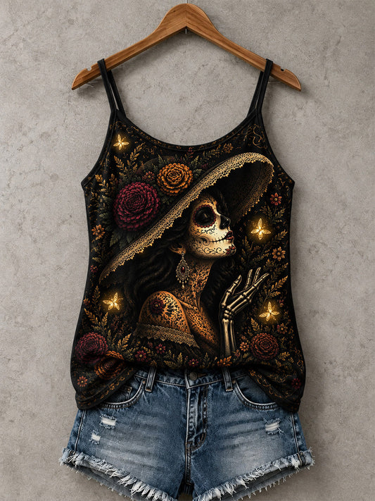 Women's Day Of The Dead Skull Print Casual Vests