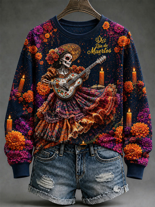 Women's Mexico Day of The Dead Art Print Casual Sweatshirt