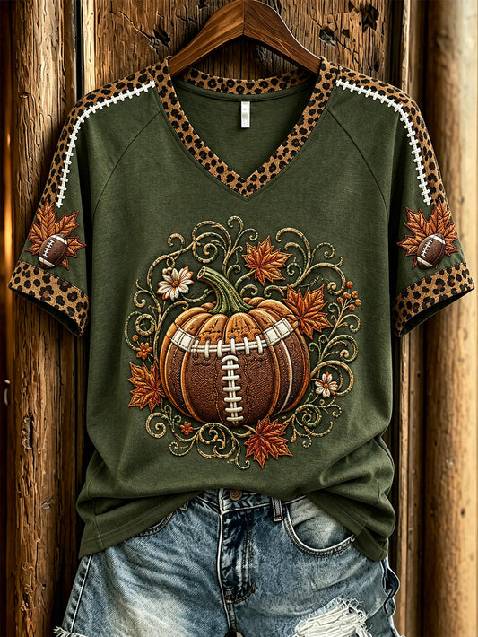 Women's Autumn Pumpkin Pattern Casual Short Sleeve T-shirt