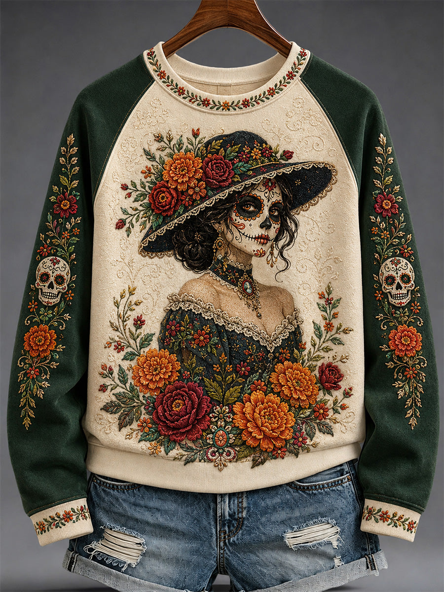 Women's Mexico Day of The Dead Art Print Casual Sweatshirt