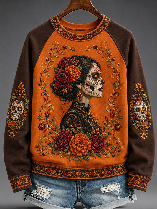 Women's Mexico Day of The Dead Art Print Casual Sweatshirt