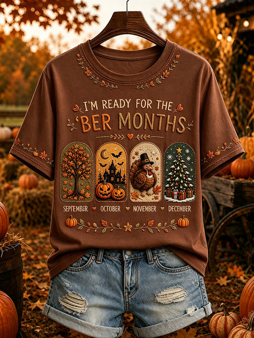 Women's Vintage I'm Ready For The 'ber Months Print Short-sleeved T-shirt