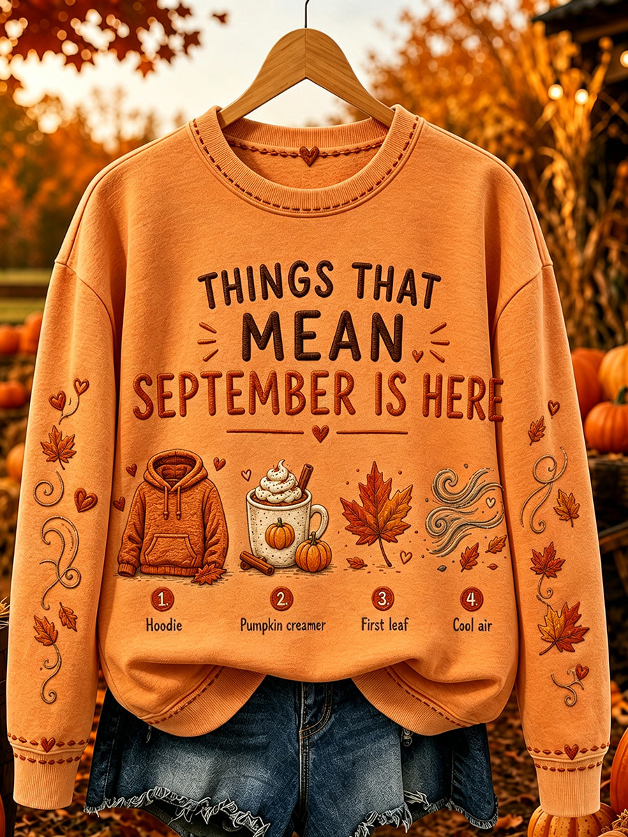 Women's Things That Mean September is Here Print Comfy Sweatshirt