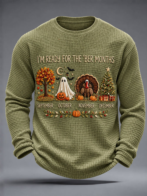 Men's Vintage I'm Ready For The 'ber Months Print Waffle Long Sleeve T-Shirt