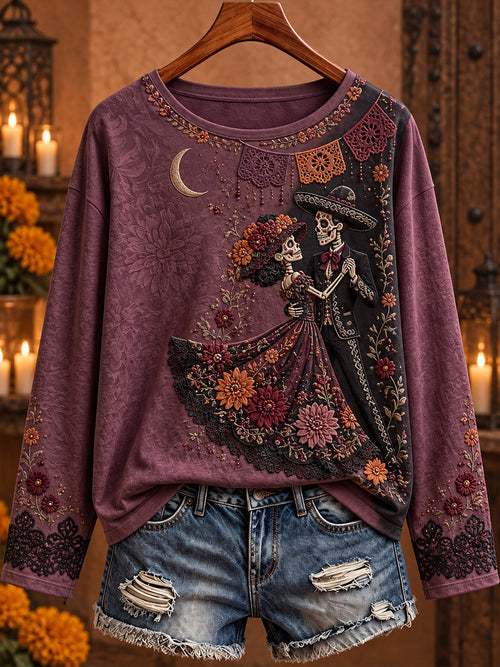 Women's Mexico Day of The Dead Floral Art Printed T-shirt